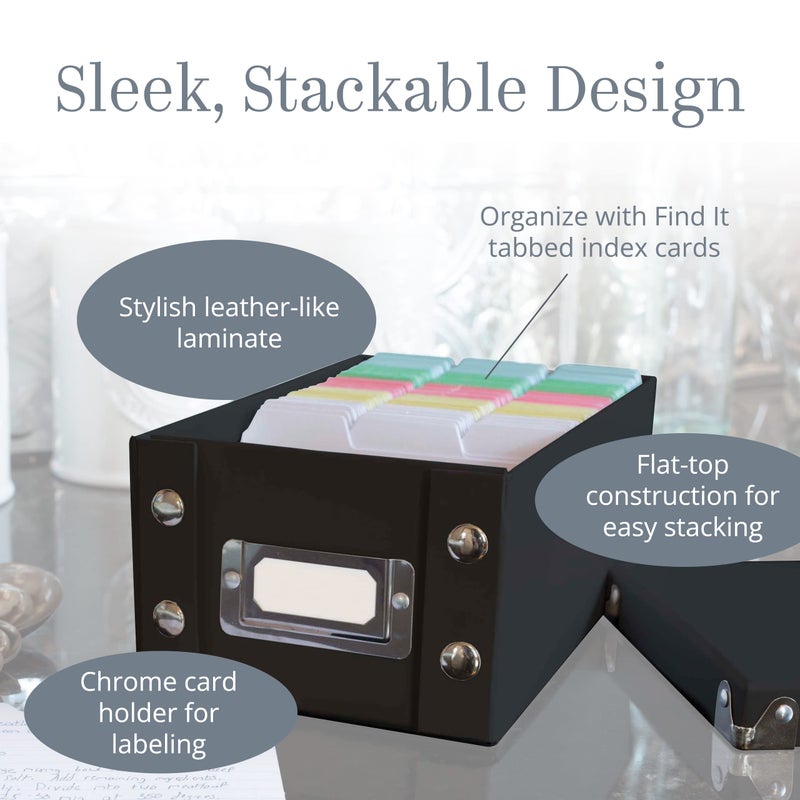 Snap-N-Store Index Card Holder Storage Box - Collapsible Organizer Box fits 1100 Flash Cards - Business, Recipe, or Note Card - 3 x 5, 1 Pack, Black - Image 5